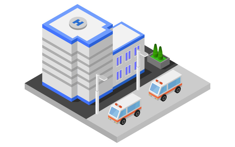 Download Vector "Isometric hospital - Vector Image" / Isometric hospital - Vector Image - Vector на тему графика clinic,illustration,paramedic,service,health,map,hospital,vector,design,street,urgency,icon,exterior,city,ambulance,isometric,town,building,facade,emergency