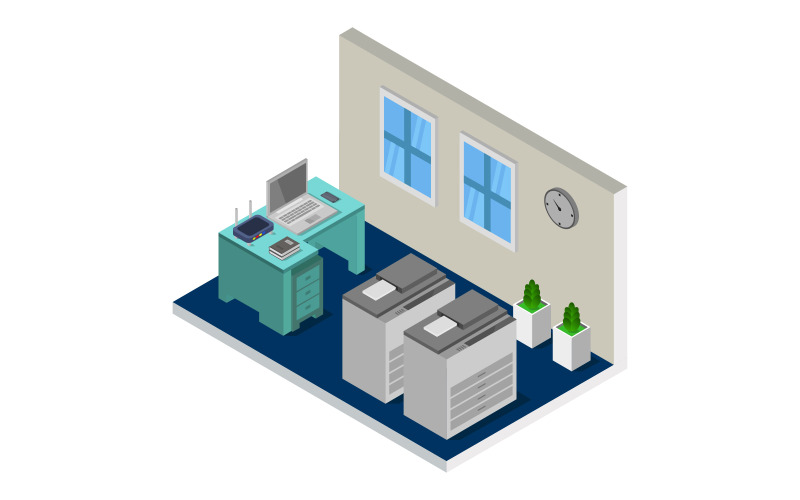 Isometric office room on background - Vector Image