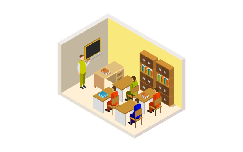 Download Vector "Isometric school room on a white background - Vector Image" / Isometric school room on a white background - Vector Image - Vector на тему графика illustration,desk,room,classroom,isometric,educational,vector,design,school,interior,icon,education,people,table,flat,university,student,3d,board,style