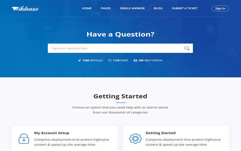 Wikibase - Plantilla de sitio web HTML de base de conocimientos y documentación