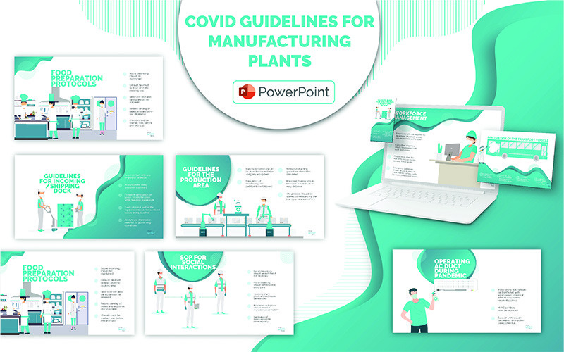 COVID irányelvek a gyártóüzemekhez PPT PowerPoint sablon