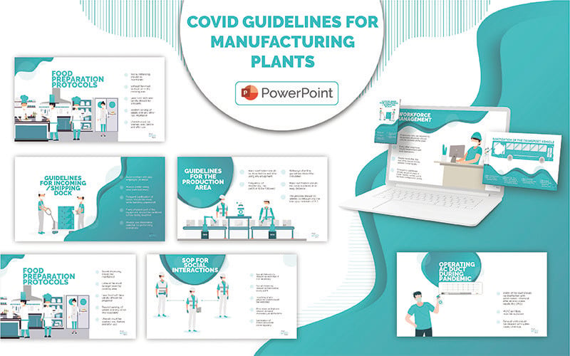 COVID-richtlijnen voor fabrieken PPT PowerPoint-sjabloon