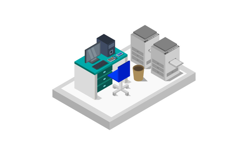 Download Vector "Isometric Office Desk on White Background - Vector Image" / Isometric Office Desk on White Background - Vector Image - Vector на тему графика workplace,illustration,business,table,vector,design,desktop,computer,interior,desk,isometric,work,office,home,3d,chair,graphic,modern,concept,background