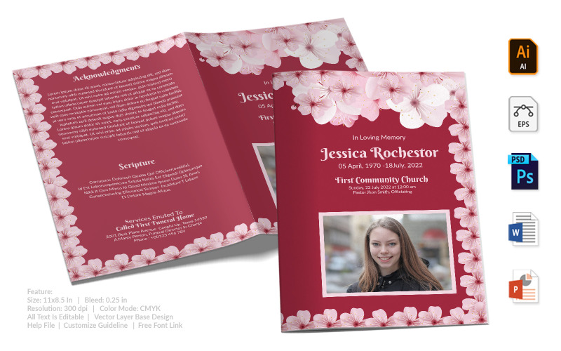 Download Фирменный стиль "Printable Funeral Program - Corporate Identity Template" / Printable Funeral Program - Corporate Identity Template - Фирменный стиль на тему графика printable,funeral,memorial,obituary,bituary,program,service,template,brochure,card,custom,photoshop,illuastator,vector,word,powerpoint,psd,ai,eps,docx