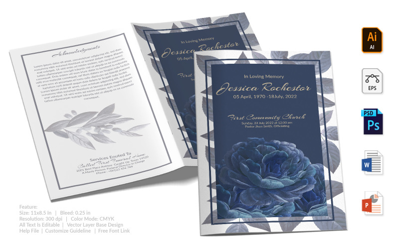 Download Фирменный стиль "Printable Funeral Program - Corporate Identity Template" / Printable Funeral Program - Corporate Identity Template - Фирменный стиль на тему графика printable,funeral,memorial,obituary,bituary,program,service,template,brochure,card,custom,photoshop,illuastator,vector,word,powerpoint,psd,ai,eps,docx
