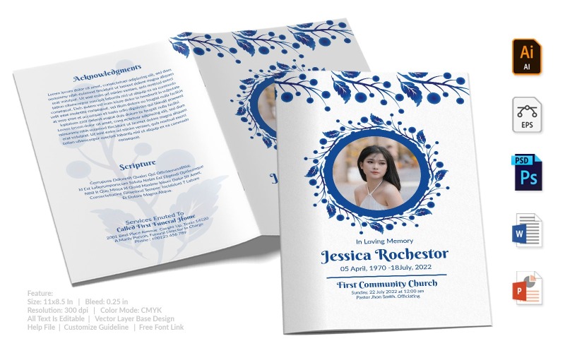 Download Фирменный стиль "Printable Funeral Program - Corporate Identity Template" / Printable Funeral Program - Corporate Identity Template - Фирменный стиль на тему графика printable,funeral,memorial,obituary,bituary,program,service,template,brochure,card,custom,photoshop,illuastator,vector,word,powerpoint,psd,ai,eps,docx