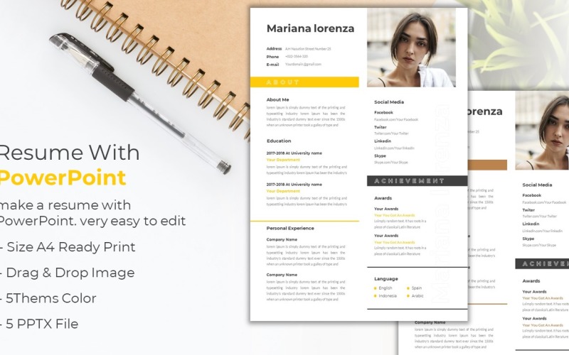 Download Резюме "Mariana Lorenza Resume Template" / Mariana Lorenza Resume Template - Резюме на тему графика resume,creative,template,powerpoint,cv,project,business,graphic,color,simple,elegant,minimalist,clean