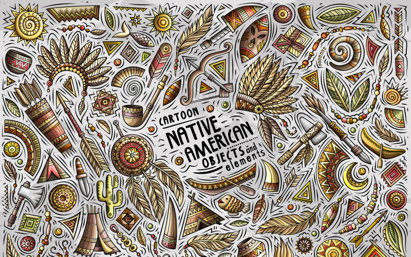 Download Vector "Native American Cartoon Objects Set - Vector Image" / Native American Cartoon Objects Set - Vector Image - Vector на тему графика nativeamerican,america,ethnic,design,element,doodles,culture,cartoon,clip,art,clipart,archer,historical,symbol,nation,indian,vector,set,tribal,objects