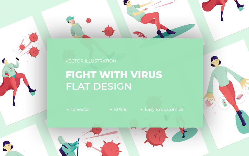 Download Иллюстрация "Virus defender set - Illustration" / Virus defender set - Illustration - Иллюстрация на тему графика medical,illustration,medicine,health,vector,concept,virus,background,protection,isolated,disease,illness,care,people,infection,man,icon,cartoon,symbol,design,coronavirus,character,human,flu,c