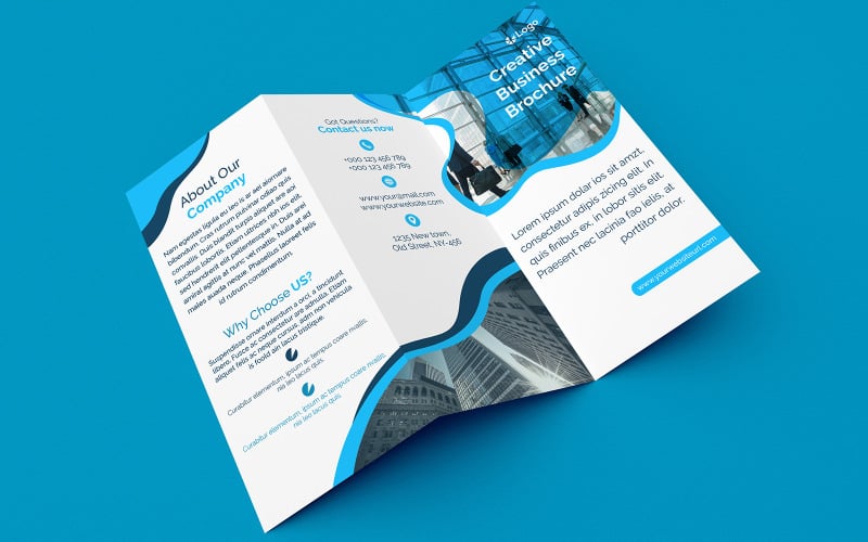 Conception de brochure à trois volets créative bleue - modèle d'identité d'entreprise