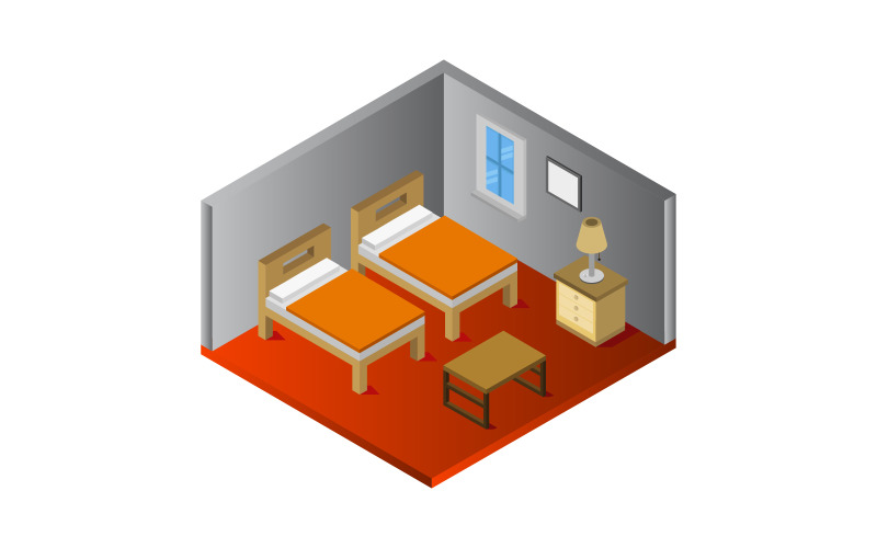 Download Vector "Isometric bedroom - Vector Image" / Isometric bedroom - Vector Image - Vector на тему графика illustration,bedroom,lamp,night,isometric,vector,furniture,interior,bed,design,3d,wall,window,blanket,pillow,home,room,table,floor,decor