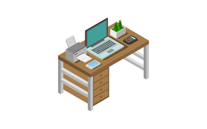 Download Vector "Isometric Office Desk on White Background - Vector Image" / Isometric Office Desk on White Background - Vector Image - Vector на тему графика workplace,illustration,business,table,vector,design,computer,interior,desk,isometric,work,3d,office,home,desktop,coffee,designer,website,keyboard,graphic