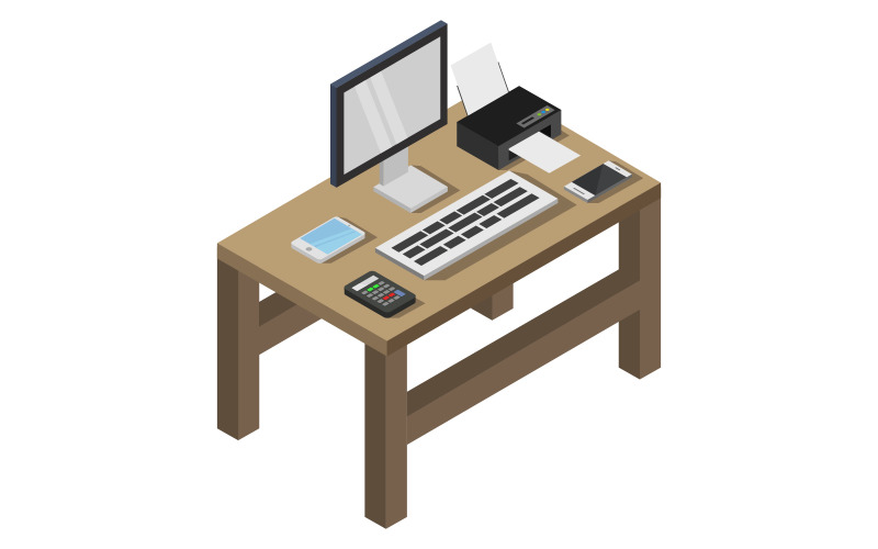 Download Vector "Isometric Office Desk - Vector Image" / Isometric Office Desk - Vector Image - Vector на тему графика workplace,illustration,business,table,vector,design,computer,interior,desk,isometric,work,3d,office,home,desktop,coffee,designer,website,keyboard,graphic