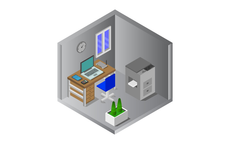 Download Vector "Isometric Office Room on Background - Vector Image" / Isometric Office Room on Background - Vector Image - Vector на тему графика workplace,illustration,corporate,room,monitor,isometric,work,business,table,vector,modern,3d,interior,building,house,inside,office,infographic,cartoon,indoor