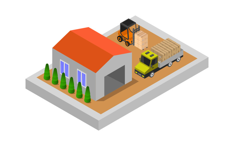 Isometric Warehouse on Background - Vector Image