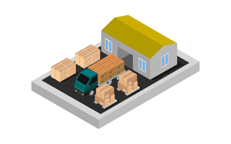 Download Vector "Isometric Warehouse - Vector Image" / Isometric Warehouse - Vector Image - Vector на тему графика logistic,industrial,merchandise,transportation,forklift,business,delivery,vector,storage,box,truck,freight,storehouse,warehouse,isometric,cargo,3d,goods,loader,commercial