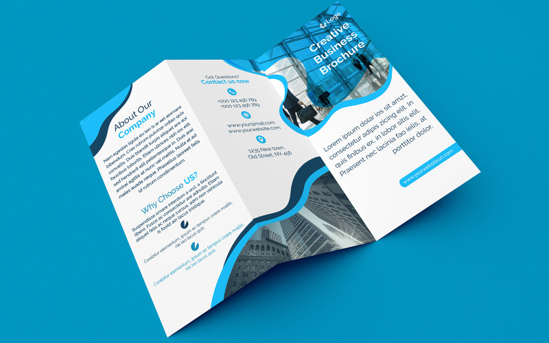 Modrá kreativní šestidílná brožura - šablona Corporate Identity