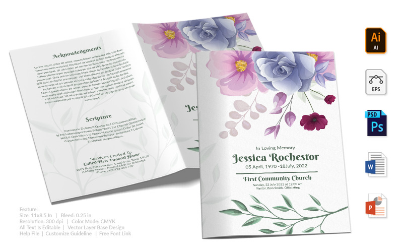 Download Фирменный стиль "Printable Funeral Program - Corporate Identity Template" / Printable Funeral Program - Corporate Identity Template - Фирменный стиль на тему графика printable,funeral,memorial,obituary,bituary,program,service,template,brochure,card,custom,photoshop,illuastator,vector,word,powerpoint,psd,ai,eps,docx