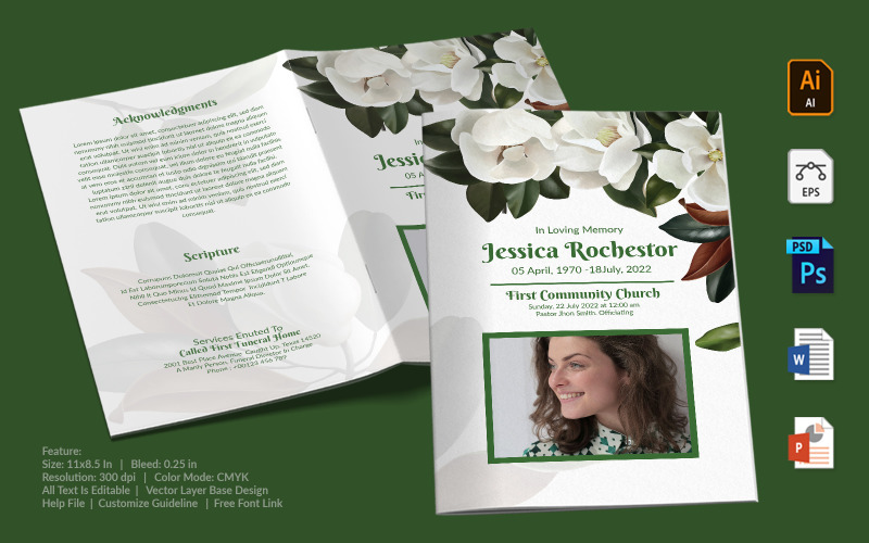 Download Фирменный стиль "Printable Funeral Program - Corporate Identity Template" / Printable Funeral Program - Corporate Identity Template - Фирменный стиль на тему графика printable,funeral,memorial,obituary,bituary,program,service,template,brochure,card,custom,photoshop,illuastator,vector,word,powerpoint,psd,ai,eps,docx