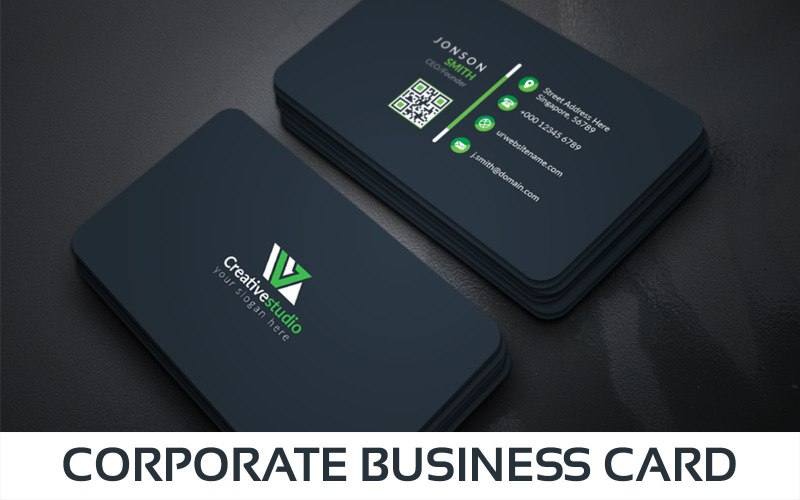 Download Фирменный стиль "Business Card - Corporate Identity Template" / Business Card - Corporate Identity Template - Фирменный стиль на тему графика print,designer,business,card,both,side,design,green,black,white,professional,modern,graphic,landscape,official,standard,creative,simple,web,logo