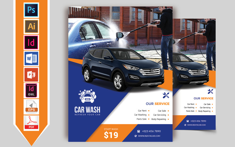 Download Фирменный стиль "Car Wash Flyer Vol-01 - Corporate Identity Template" / Car Wash Flyer Vol-01 - Corporate Identity Template - Фирменный стиль на тему графика flyer,psd,ai,indd,idml,word,powerpoint,car,wash,carwashing,bus,truck,brochure,washed,download,pdf,automobile