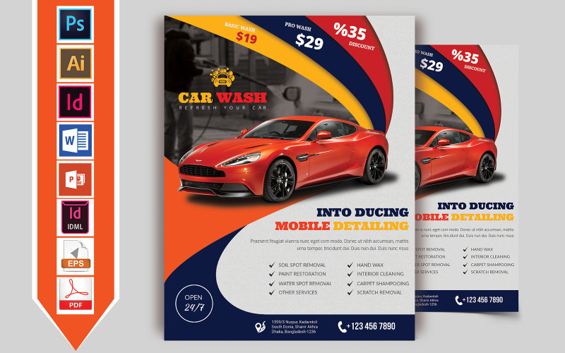 Download Фирменный стиль "Car Wash Flyer Vol-02 - Corporate Identity Template" / Car Wash Flyer Vol-02 - Corporate Identity Template - Фирменный стиль на тему графика flyer,psd,ai,indd,idml,word,powerpoint,car,wash,carwashing,bus,truck,brochure,washed,download,pdf,automobile
