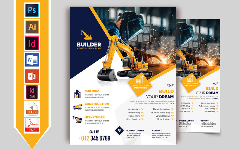 Download Фирменный стиль "Construction Flyer Vol-01 - Corporate Identity Template" / Construction Flyer Vol-01 - Corporate Identity Template - Фирменный стиль construction,bulding,builders,construct,flyer,road,heavy,machinery,poster,print,template,psd,ai,pdf,word,powerpoint,idml
