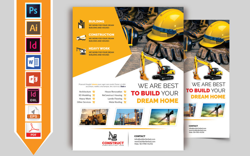 Download Фирменный стиль "Construction Flyer Vol-05 - Corporate Identity Template" / Construction Flyer Vol-05 - Corporate Identity Template - Фирменный стиль construction,bulding,builders,construct,flyer,road,heavy,machinery,poster,print,template,psd,ai,pdf,word,powerpoint,idml