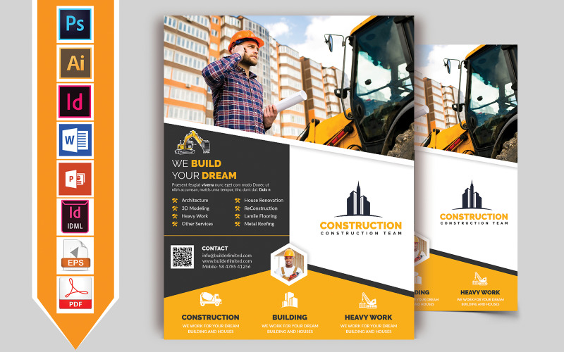 Download Фирменный стиль "Construction Flyer Vol-08 - Corporate Identity Template" / Construction Flyer Vol-08 - Corporate Identity Template - Фирменный стиль construction,bulding,builders,construct,flyer,road,heavy,machinery,poster,print,template,psd,ai,pdf,word,powerpoint,idml