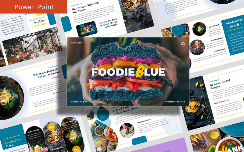 FoodieBlue Jedzenie i restauracja szablon PowerPoint