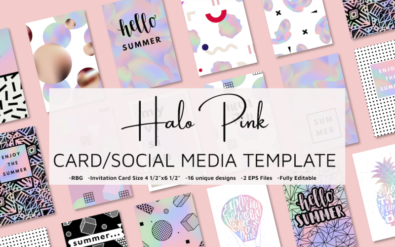 Download Фирменный стиль "Halo Pink Holographic - Corporate Identity Template" / Halo Pink Holographic - Corporate Identity Template - Фирменный стиль на тему графика instagram,stories,pink,photoshop,ads,blogger,templates,template,creative,colourful,modern,graphic,influencer,facebook,holographic