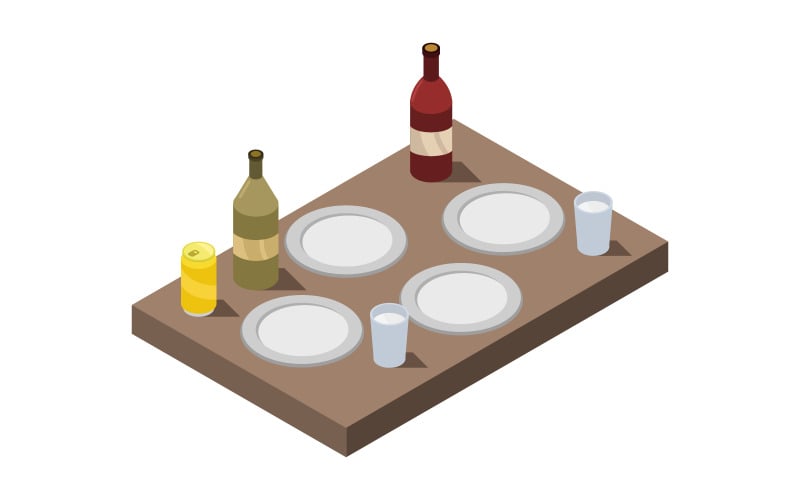 Isometrische keukentafel - Vector afbeelding