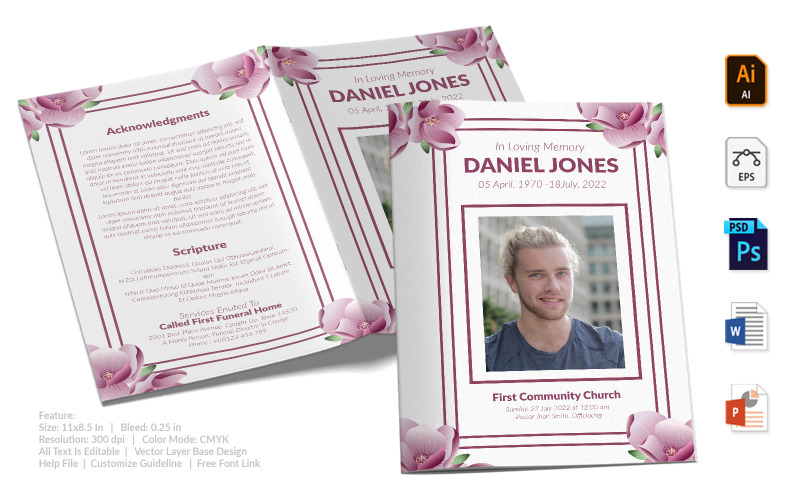 Download Фирменный стиль "Printable Funeral Program - Corporate Identity Template" / Printable Funeral Program - Corporate Identity Template - Фирменный стиль на тему графика printable,funeral,memorial,obituary,bituary,program,service,template,brochure,card,custom,photoshop,illuastator,vector,word,powerpoint,psd,ai,eps,docx