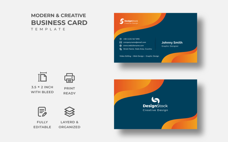 Современная и креативная визитка - шаблон фирменного стиля