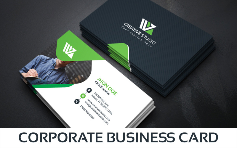 Download Фирменный стиль "Business Card - Corporate Identity Template" / Business Card - Corporate Identity Template - Фирменный стиль на тему графика print,designer,business,card,both,side,design,green,black,white,professional,modern,graphic,landscape,official,standard,creative,simple,web,logo