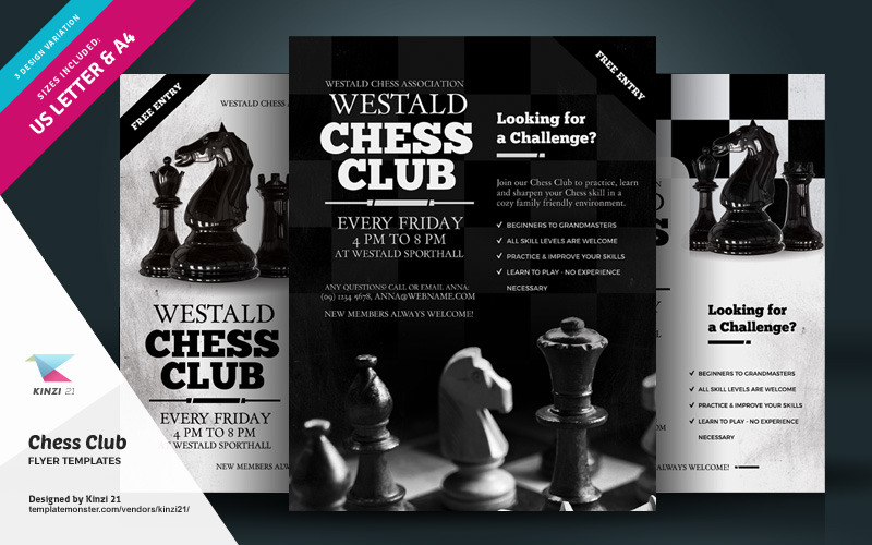 Modelo de folheto de torneio de xadrez psd premium