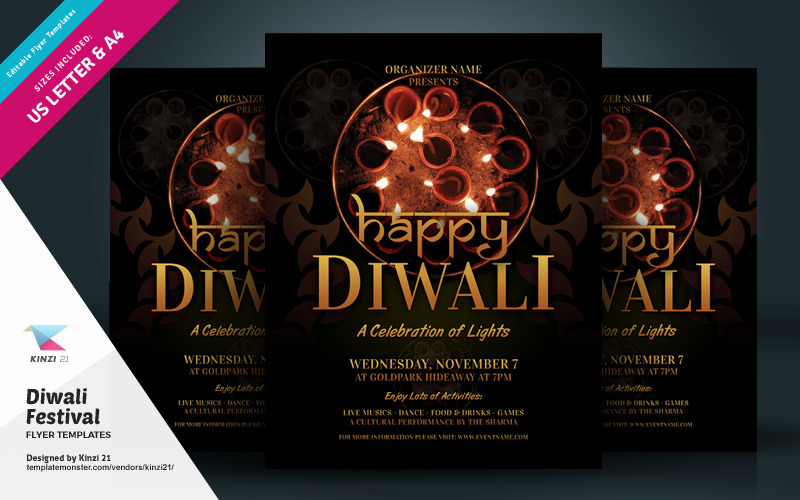 Folheto do Diwali Festival - modelo de identidade corporativa