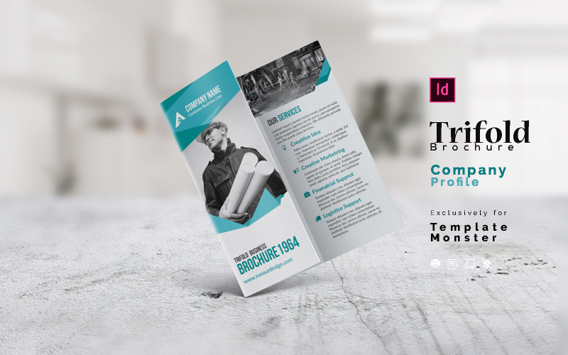 Download Фирменный стиль "InDesign Trifold Brochure - Corporate Identity Template" / InDesign Trifold Brochure - Corporate Identity Template - Фирменный стиль на тему графика trifold,brochure,corporate,indd,indesign,print,minimal,business,us-letter,blue,swiss,pro,clea,template