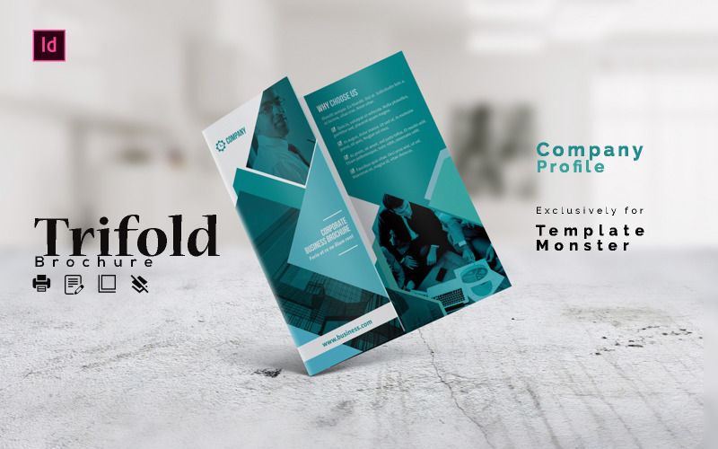 Download Фирменный стиль "InDesign Trifold Corporate Brochure #01" / InDesign Trifold Corporate Brochure #01 - Фирменный стиль на тему графика trifold,brochure,corporate,minimal,creative,blue,office,indd,indesign,company,profile,tri-pannel