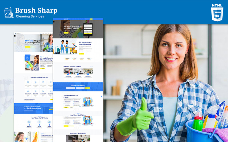 Кисть Sharp | Многоцелевой адаптивный шаблон сайта клининговых услуг