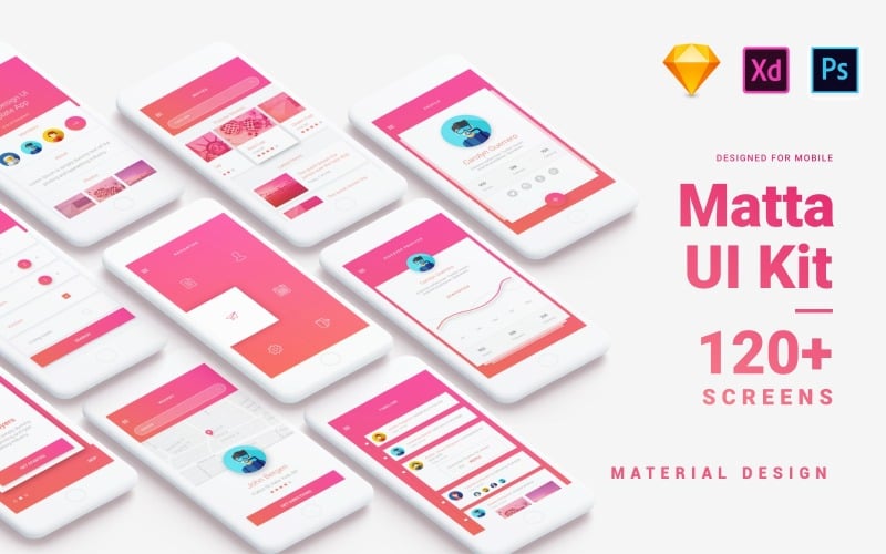 Kit d'interface utilisateur mobile Material Design pour Sketch, Adobe Xd et Adobe Photoshop