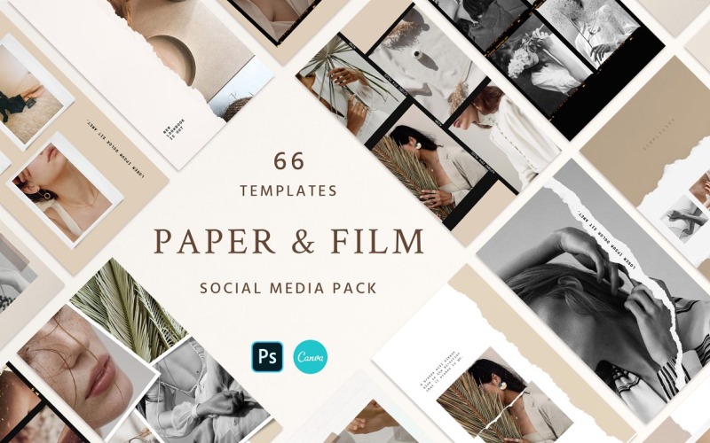 Download Шаблон для соцсетей "Paper and Film Kit Social Media Template" / Paper and Film Kit Social Media Template - Шаблон для соцсетей на тему графика social,paper,instagram,stories,post,story,socialkit,ripped,film,canva,minimal,promotional,slide,analog,frame