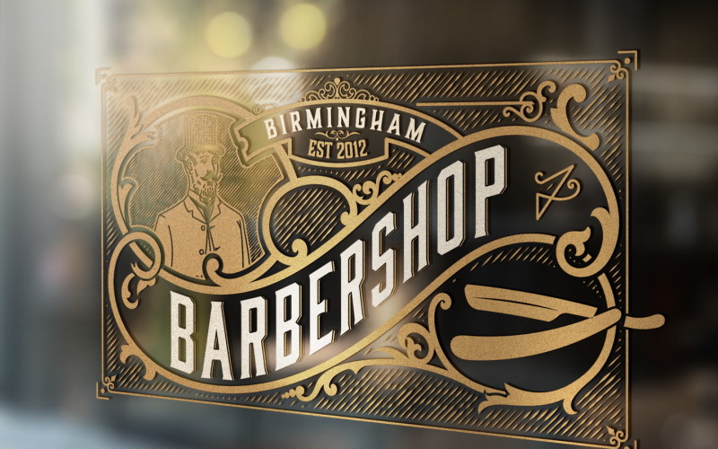 Vintage Barber Shop logotyp mall