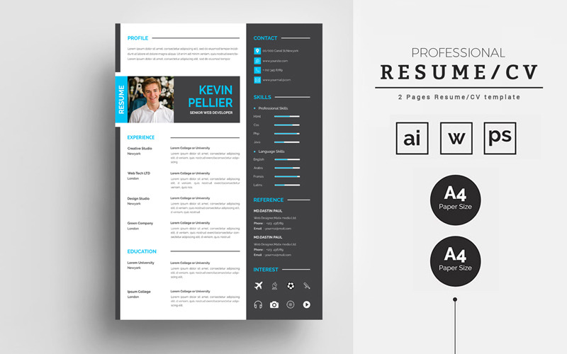 Download Резюме "Cover Letter and Modern Resume Template" / Cover Letter and Modern Resume Template - Резюме на тему графика 2page,resume,a4,clean,cleanresume,creative,cv,cvtemplate,design,elegant,elegantresume,indesign,infographic,minimalist,modern,modernresume,portfolio,professional,professionalresume,resumeclean