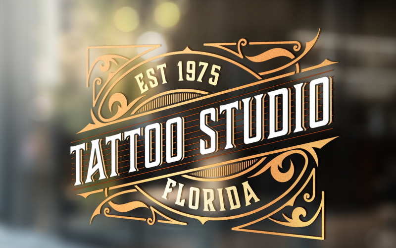 Download Шаблон логотипа "Tatto Vintage style with Floral Ornaments Logo Template" / Tatto Vintage style with Floral Ornaments Logo Template - Шаблон логотипа на тему графика illustration,label,retro,vector,design,lettering,frame,vintage,tattoo,badge,logo,machine,art,graphic,gold,skin,shop,template,element,luxury
