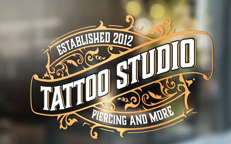 Download Шаблон логотипа "Vintage tattoo studio emblem Logo Template" / Vintage tattoo studio emblem Logo Template - Шаблон логотипа на тему графика illustration,label,retro,vector,design,lettering,frame,vintage,tattoo,badge,logo,machine,art,graphic,gold,skin,shop,template,element,luxury