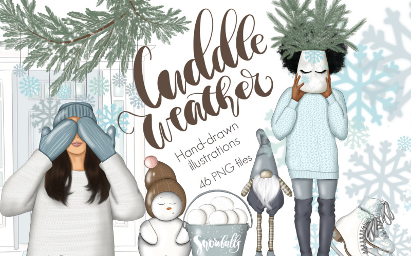 Download Иллюстрация "Cuddle Weather Clipart & Patterns - Illustration" / Cuddle Weather Clipart & Patterns - Illustration - Иллюстрация на тему графика digital,papers,winter,graphics,fashion,girl,planner,new,year,stickers,lettering,seamless,pattern,clipart,holiday,illustration,christmas,background,merry,design