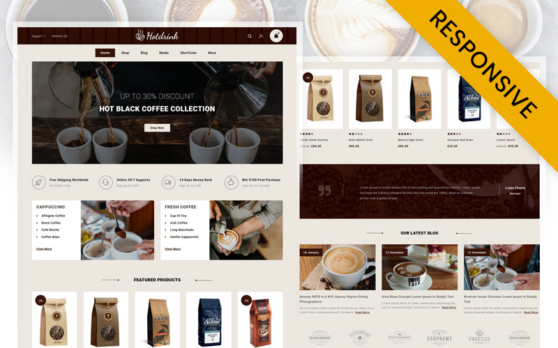 кофейный магазин woocommerce тема