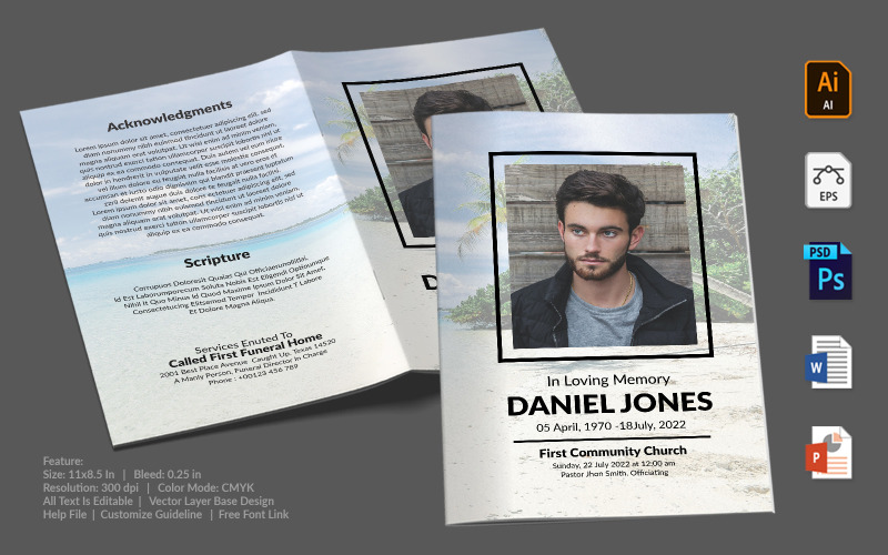 Download Фирменный стиль "Printable Funeral Program - Corporate Identity Template" / Printable Funeral Program - Corporate Identity Template - Фирменный стиль на тему графика printable,funeral,memorial,obituary,bituary,program,service,template,brochure,card,custom,photoshop,illuastator,vector,word,powerpoint,psd,ai,eps,docx