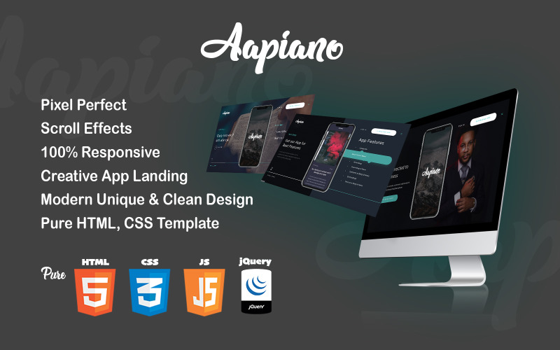 Aapiano HTML mobiele apps bestemmingspagina sjabloon